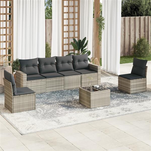 Grote foto vidaxl 7 delige loungeset met kussens poly rattan lichtgrijs tuin en terras tuinmeubelen