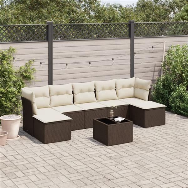 Grote foto vidaxl 8 delige loungeset met kussens poly rattan bruin tuin en terras tuinmeubelen