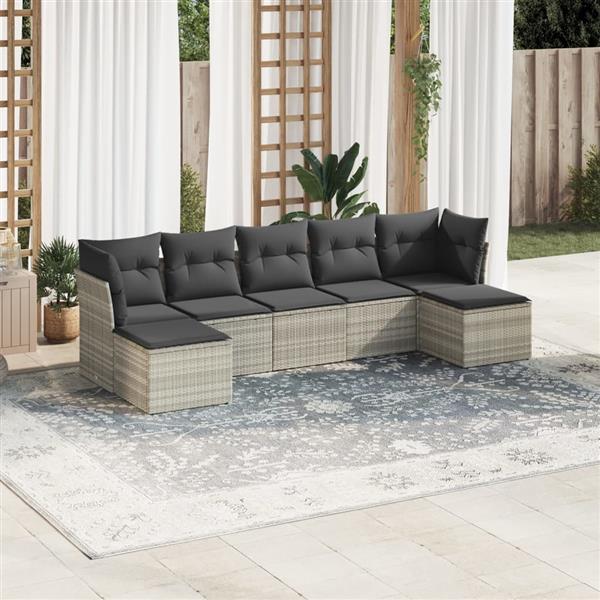 Grote foto vidaxl 7 delige loungeset met kussens poly rattan lichtgrijs tuin en terras tuinmeubelen
