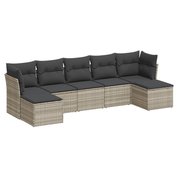 Grote foto vidaxl 7 delige loungeset met kussens poly rattan lichtgrijs tuin en terras tuinmeubelen