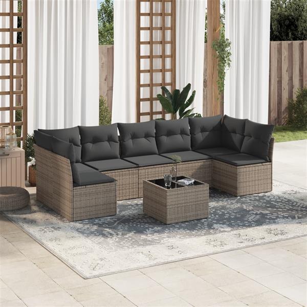Grote foto vidaxl 8 delige loungeset met kussens poly rattan grijs tuin en terras tuinmeubelen