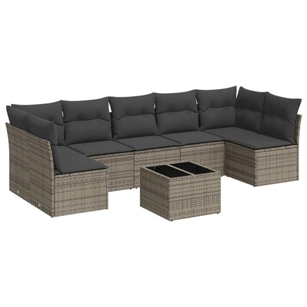 Grote foto vidaxl 8 delige loungeset met kussens poly rattan grijs tuin en terras tuinmeubelen