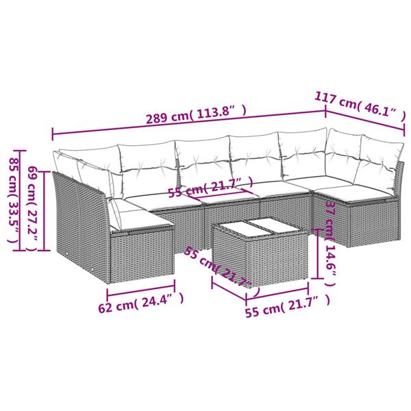 Grote foto vidaxl 8 delige loungeset met kussens poly rattan grijs tuin en terras tuinmeubelen