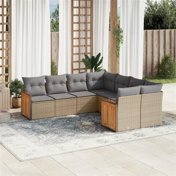 Grote foto vidaxl 8 delige loungeset met kussens poly rattan beige tuin en terras tuinmeubelen