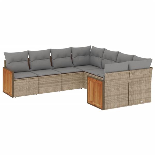 Grote foto vidaxl 8 delige loungeset met kussens poly rattan beige tuin en terras tuinmeubelen