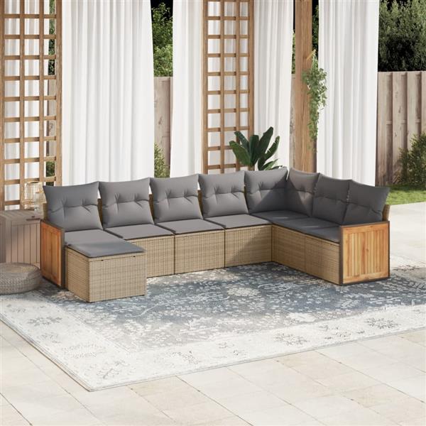 Grote foto vidaxl 8 delige loungeset met kussens poly rattan beige tuin en terras tuinmeubelen