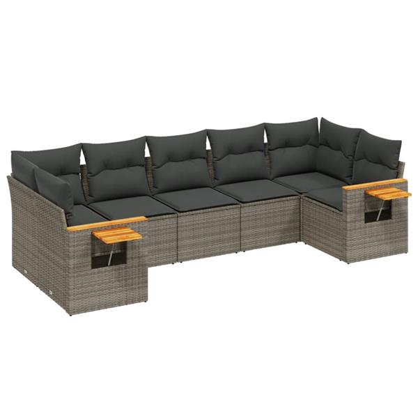 Grote foto vidaxl 7 delige loungeset met kussens poly rattan grijs tuin en terras tuinmeubelen