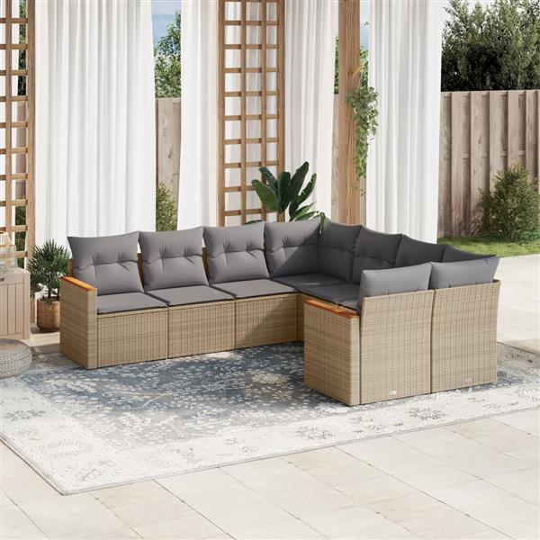 Grote foto vidaxl 8 delige loungeset met kussens poly rattan gemengd beige tuin en terras tuinmeubelen