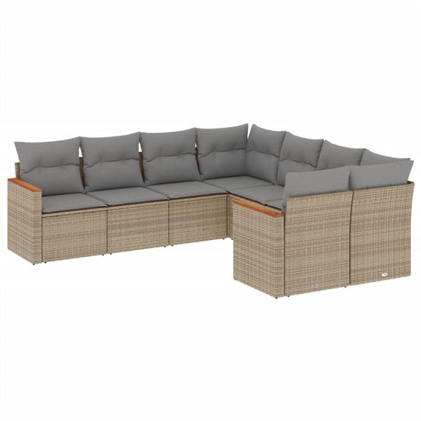 Grote foto vidaxl 8 delige loungeset met kussens poly rattan gemengd beige tuin en terras tuinmeubelen