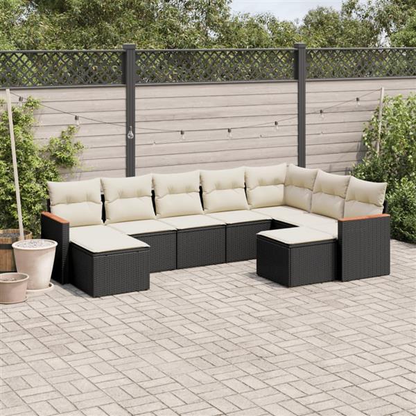 Grote foto vidaxl 9 delige loungeset met kussens poly rattan zwart tuin en terras tuinmeubelen