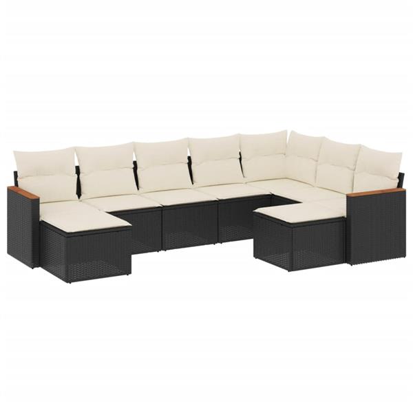 Grote foto vidaxl 9 delige loungeset met kussens poly rattan zwart tuin en terras tuinmeubelen