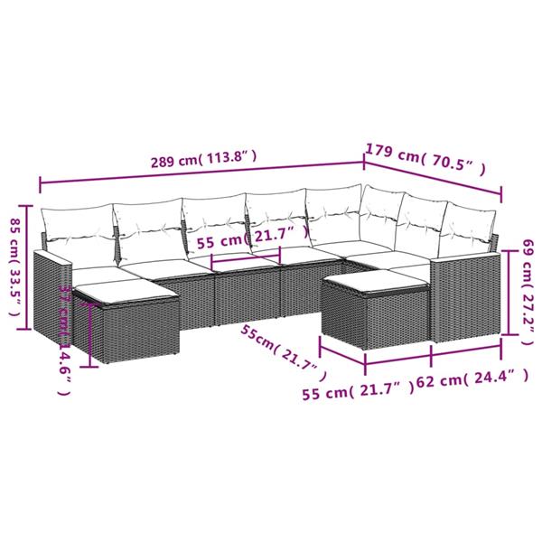 Grote foto vidaxl 9 delige loungeset met kussens poly rattan zwart tuin en terras tuinmeubelen