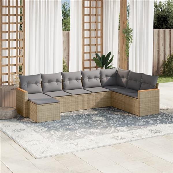Grote foto vidaxl 8 delige loungeset met kussens poly rattan gemengd beige tuin en terras tuinmeubelen