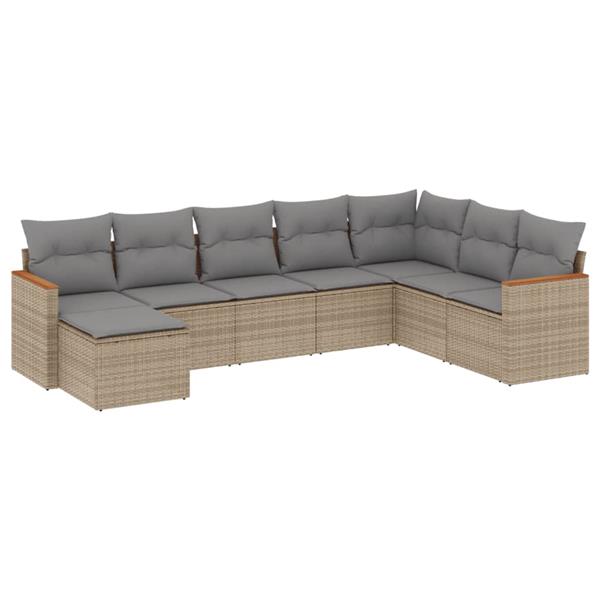Grote foto vidaxl 8 delige loungeset met kussens poly rattan gemengd beige tuin en terras tuinmeubelen