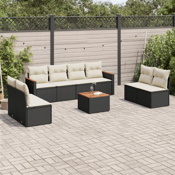 Grote foto vidaxl 9 delige loungeset met kussens poly rattan zwart tuin en terras tuinmeubelen