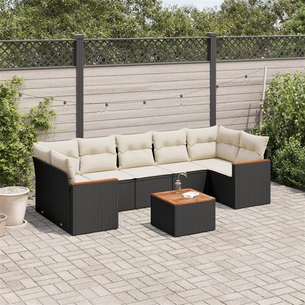 Grote foto vidaxl 8 delige loungeset met kussens poly rattan zwart tuin en terras tuinmeubelen