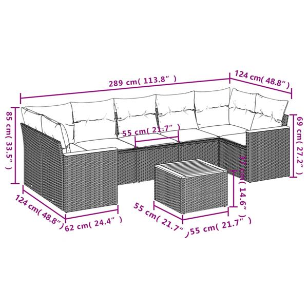 Grote foto vidaxl 8 delige loungeset met kussens poly rattan zwart tuin en terras tuinmeubelen