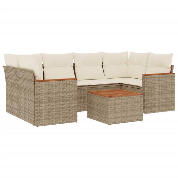 Grote foto vidaxl 7 delige loungeset met kussens poly rattan beige tuin en terras tuinmeubelen