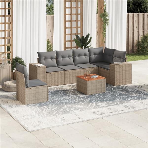 Grote foto vidaxl 7 delige loungeset met kussens poly rattan beige tuin en terras tuinmeubelen