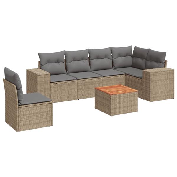 Grote foto vidaxl 7 delige loungeset met kussens poly rattan beige tuin en terras tuinmeubelen