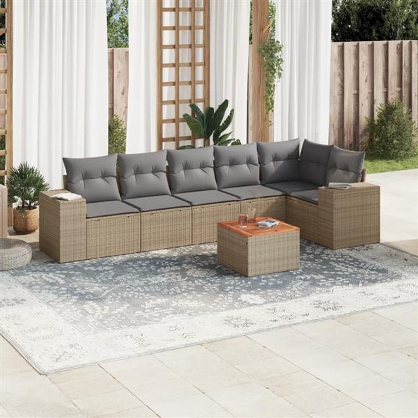 Grote foto vidaxl 7 delige loungeset met kussens poly rattan beige tuin en terras tuinmeubelen