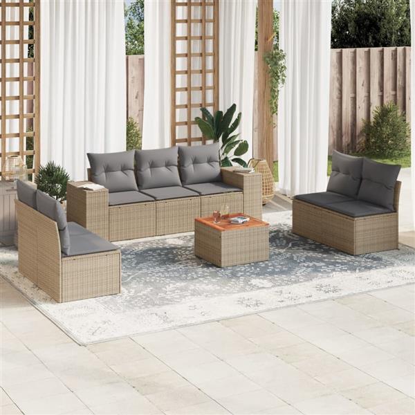 Grote foto vidaxl 8 delige loungeset met kussens poly rattan beige tuin en terras tuinmeubelen