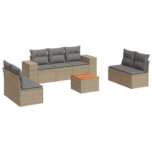 Grote foto vidaxl 8 delige loungeset met kussens poly rattan beige tuin en terras tuinmeubelen