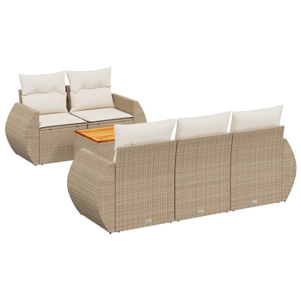 Grote foto vidaxl 6 delige loungeset met kussens poly rattan beige tuin en terras tuinmeubelen
