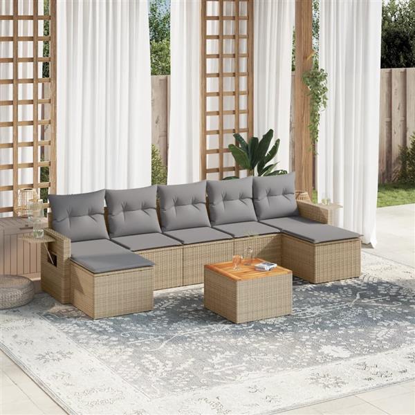 Grote foto vidaxl 8 delige loungeset met kussens poly rattan beige tuin en terras tuinmeubelen