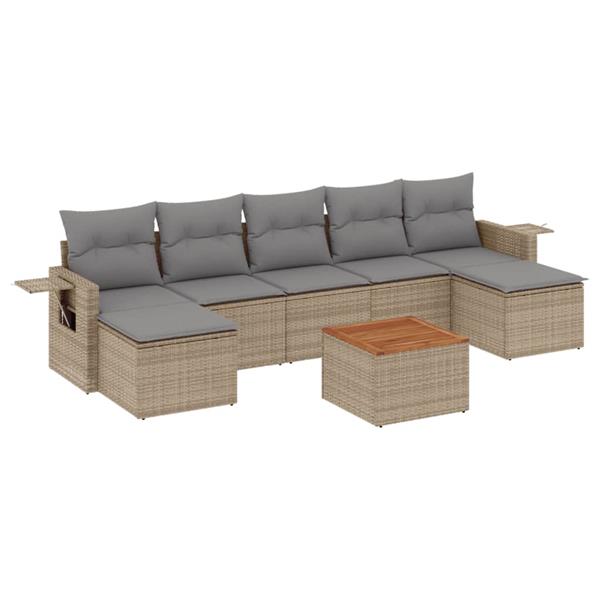 Grote foto vidaxl 8 delige loungeset met kussens poly rattan beige tuin en terras tuinmeubelen