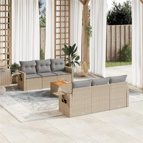 Grote foto vidaxl 7 delige loungeset met kussens poly rattan beige tuin en terras tuinmeubelen