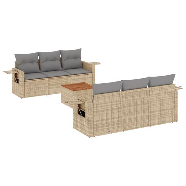 Grote foto vidaxl 7 delige loungeset met kussens poly rattan beige tuin en terras tuinmeubelen