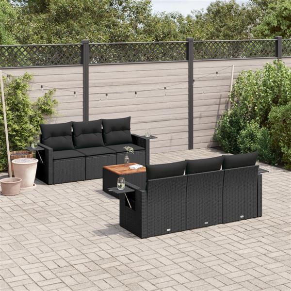 Grote foto vidaxl 7 delige loungeset met kussens poly rattan zwart tuin en terras tuinmeubelen