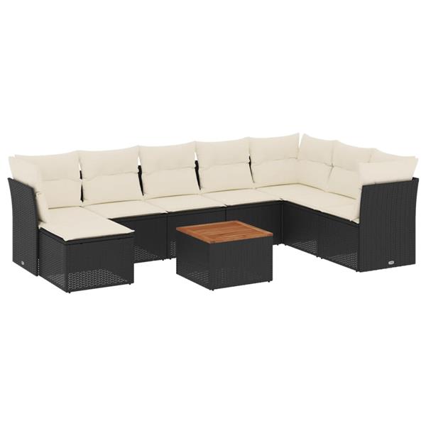 Grote foto vidaxl 9 delige loungeset met kussens poly rattan zwart tuin en terras tuinmeubelen