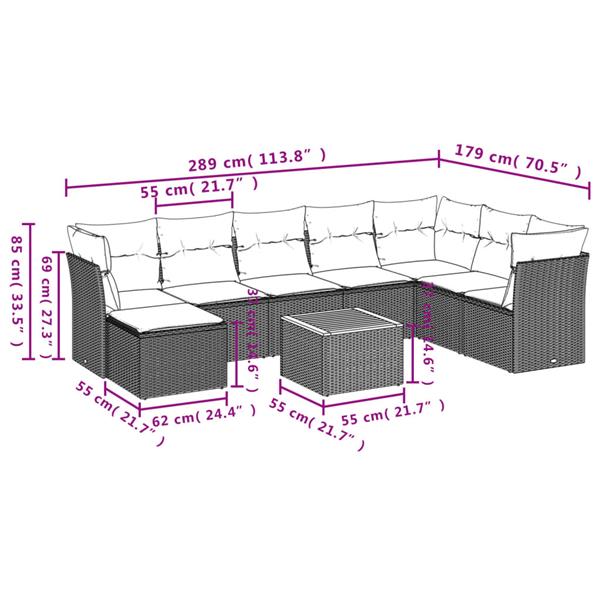 Grote foto vidaxl 9 delige loungeset met kussens poly rattan zwart tuin en terras tuinmeubelen