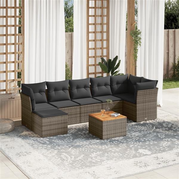 Grote foto vidaxl 8 delige loungeset met kussens poly rattan grijs tuin en terras tuinmeubelen