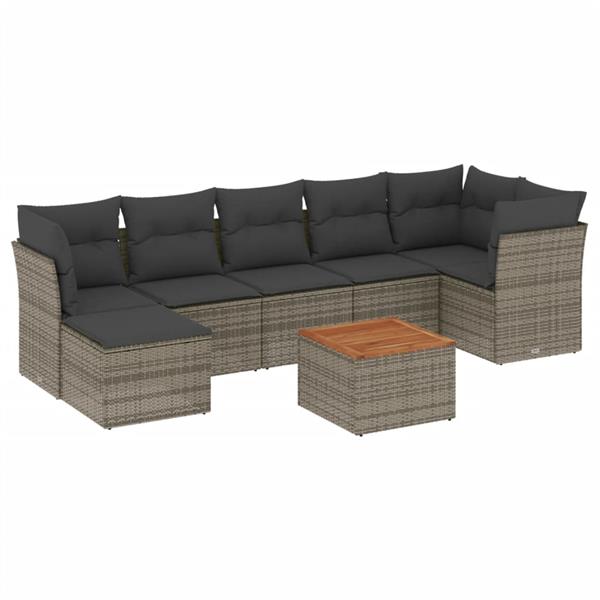 Grote foto vidaxl 8 delige loungeset met kussens poly rattan grijs tuin en terras tuinmeubelen