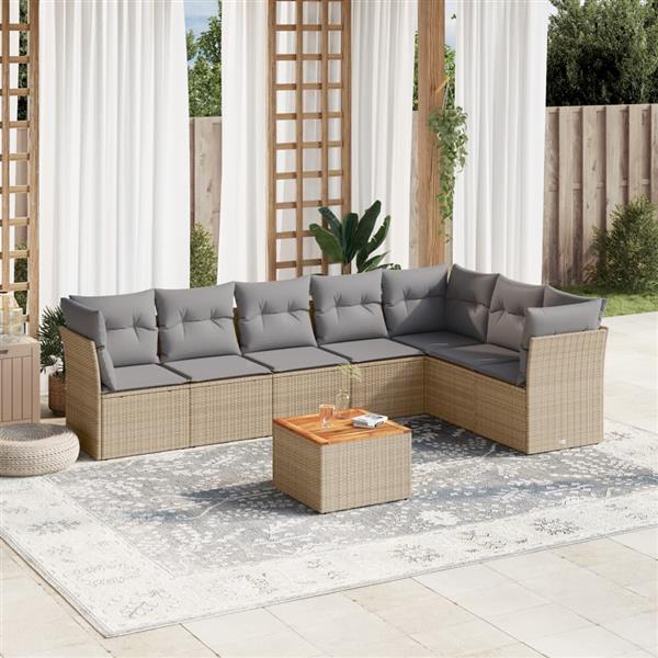 Grote foto vidaxl 8 delige loungeset met kussens poly rattan beige tuin en terras tuinmeubelen