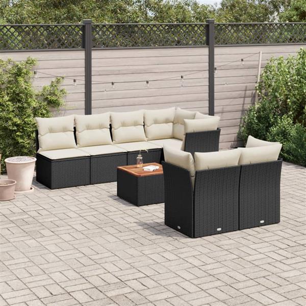 Grote foto vidaxl 8 delige loungeset met kussens poly rattan zwart tuin en terras tuinmeubelen