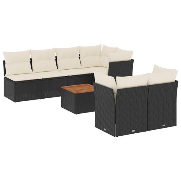 Grote foto vidaxl 8 delige loungeset met kussens poly rattan zwart tuin en terras tuinmeubelen