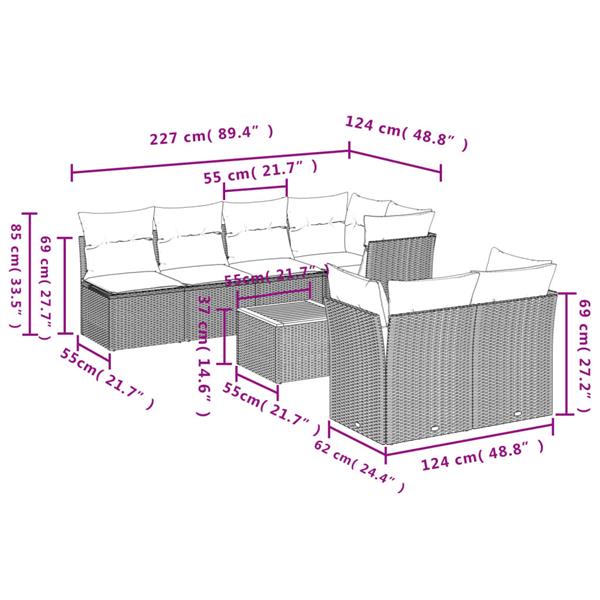 Grote foto vidaxl 8 delige loungeset met kussens poly rattan zwart tuin en terras tuinmeubelen