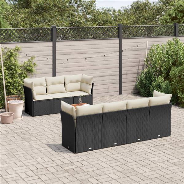 Grote foto vidaxl 8 delige loungeset met kussens poly rattan zwart tuin en terras tuinmeubelen