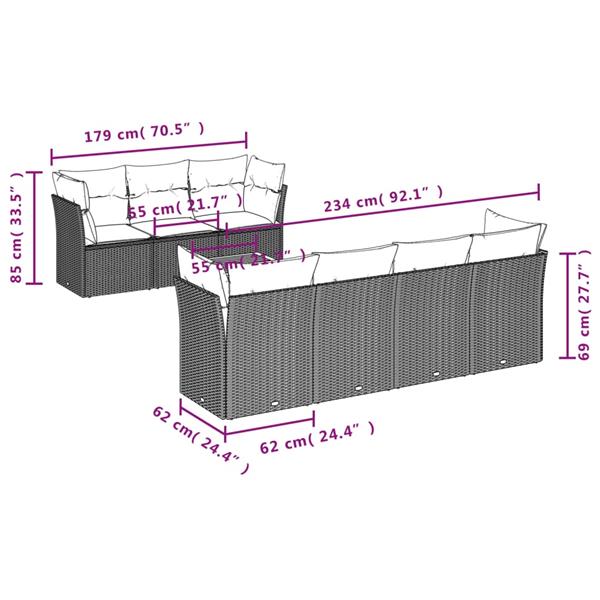 Grote foto vidaxl 8 delige loungeset met kussens poly rattan zwart tuin en terras tuinmeubelen