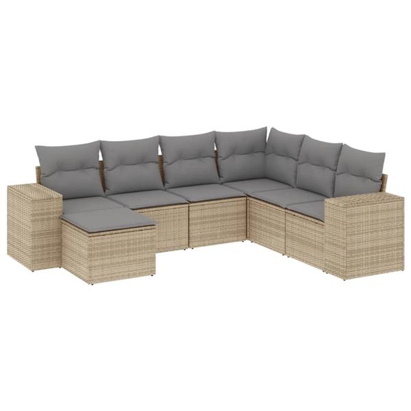 Grote foto vidaxl 7 delige loungeset met kussens poly rattan beige tuin en terras tuinmeubelen