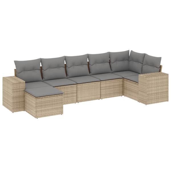 Grote foto vidaxl 7 delige loungeset met kussens poly rattan beige tuin en terras tuinmeubelen
