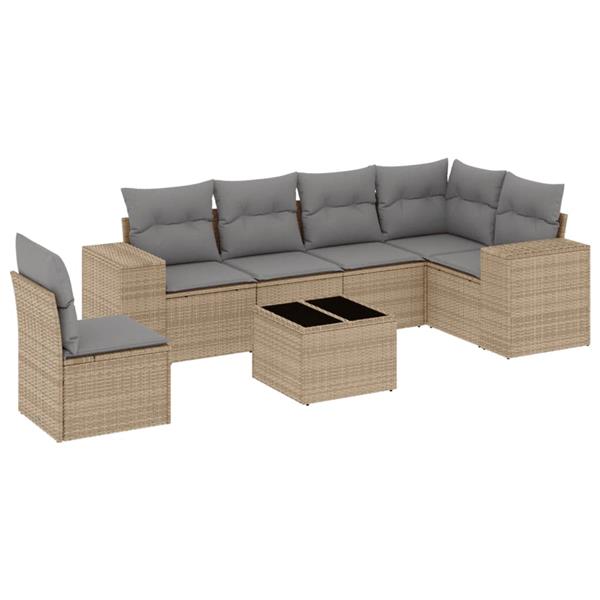 Grote foto vidaxl 7 delige loungeset met kussens poly rattan beige tuin en terras tuinmeubelen