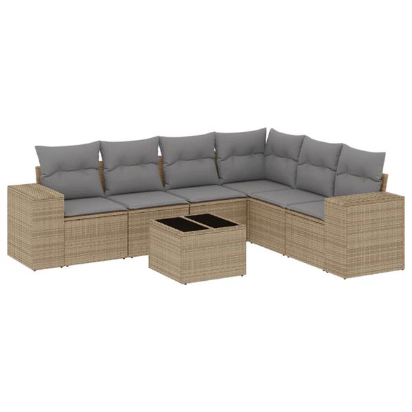 Grote foto vidaxl 7 delige loungeset met kussens poly rattan beige tuin en terras tuinmeubelen