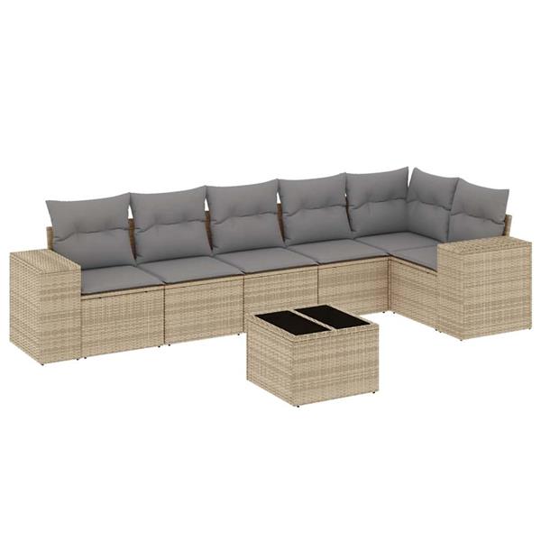 Grote foto vidaxl 7 delige loungeset met kussens poly rattan beige tuin en terras tuinmeubelen