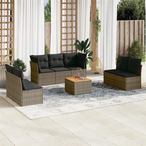 Grote foto vidaxl 8 delige loungeset met kussens poly rattan grijs tuin en terras tuinmeubelen