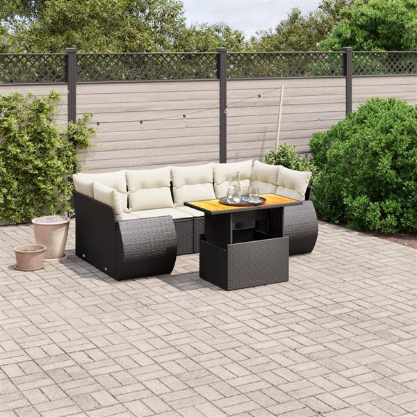 Grote foto vidaxl 7 delige loungeset met kussens poly rattan zwart tuin en terras tuinmeubelen